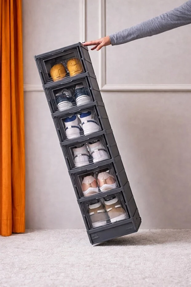 6 Katlı Modüler Lüks Ayakkabı Kutusu Katlanır Ayakkabılık